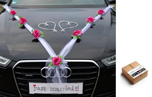 Organza M + Herzen Braut Paar Rose Deko Dekoration Autoschmuck Hochzeit Car Auto Wedding Deko Ratan Girlande ®Auto-schmuck PKW (Violett/Weiß/Weiß) von Auto-schmuck so einfach so kreativ