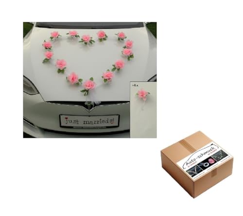 Organza Herz Auto Schmuck Braut Paar Rose Deko Dekoration Autoschmuck Hochzeit Car Auto Wedding Deko Girlande PKW (Rosa/Weiß) von Auto-schmuck so einfach so kreativ