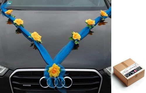 Organza M Auto Schmuck Braut Paar Rose Deko Dekoration Autoschmuck Hochzeit Auto Wedding Deko (Gelb/Blau) von Auto-schmuck so einfach so kreativ