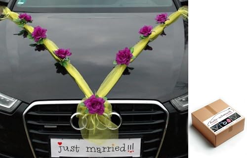 Organza M Auto Schmuck Braut Paar Rose Deko Dekoration Autoschmuck Hochzeit Car Auto Wedding Deko (Dunkelviolett/Gelb) von Auto-schmuck so einfach so kreativ