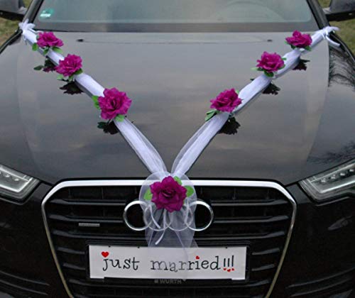 Organza M Auto Schmuck Braut Paar Rose Deko Dekoration Autoschmuck Hochzeit Car Auto Wedding Deko (Dunkelviolett/Weiß) von Auto-schmuck so einfach so kreativ