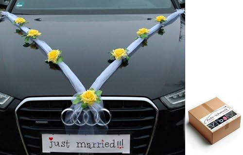 Organza M Auto Schmuck Braut Paar Rose Deko Dekoration Autoschmuck Hochzeit Car Auto Wedding Deko (Gelb/Weiß) von Auto-schmuck so einfach so kreativ