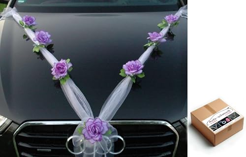 Organza M Auto Schmuck Braut Paar Rose Deko Dekoration Autoschmuck Hochzeit Car Auto Wedding Deko (Lila/Weiß) von Auto-schmuck so einfach so kreativ