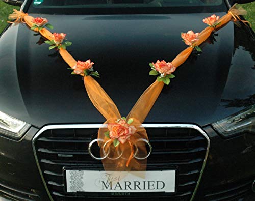 Organza M Auto Schmuck Braut Paar Rose Deko Dekoration Autoschmuck Hochzeit Car Auto Wedding Deko (Orange/Orange) von Auto-schmuck so einfach so kreativ