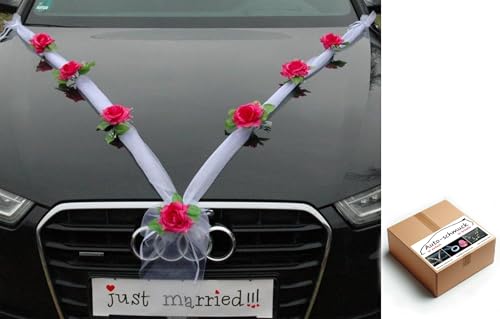 Organza M Auto Schmuck Braut Paar Rose Deko Dekoration Autoschmuck Hochzeit Car Auto Wedding Deko (Pink/Weiß) von Auto-schmuck so einfach so kreativ
