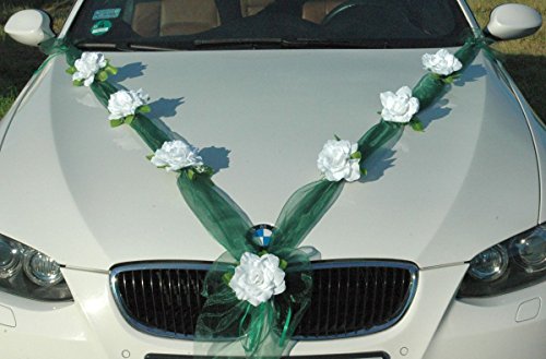 Organza M Auto Schmuck Braut Paar Rose Deko Dekoration Autoschmuck Hochzeit Car Auto Wedding Deko (Reinweiß/Grun) von Auto-schmuck so einfach so kreativ
