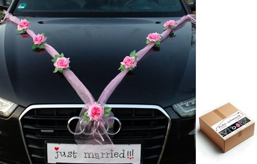 Organza M Auto Schmuck Braut Paar Rose Deko Dekoration Autoschmuck Hochzeit Car Auto Wedding Deko (Rosa/Rosa) von Auto-schmuck so einfach so kreativ