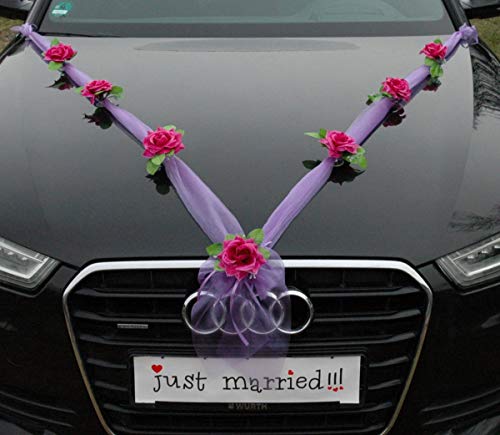 Organza M Auto Schmuck Braut Paar Rose Deko Dekoration Autoschmuck Hochzeit Car Auto Wedding Deko (Violett/Violett) von Auto-schmuck so einfach so kreativ