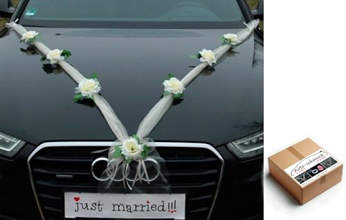 Organza M Auto Schmuck Braut Paar Rose Deko Dekoration Autoschmuck Hochzeit Car Auto Wedding Deko Girlande PKW (Ecru/Weiß) von Auto-schmuck so einfach so kreativ