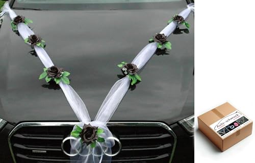 Organza M Auto Schmuck Braut Paar Rose Deko Dekoration Autoschmuck Hochzeit Car Auto Wedding Deko Girlande PKW (Schwarz/Weiß) von Auto-schmuck so einfach so kreativ