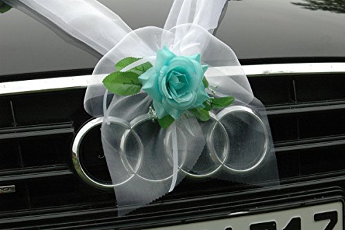 Organza M Auto Schmuck Braut Paar Rose Deko Dekoration Autoschmuck Hochzeit Car Auto Wedding Deko Girlande PKW (Türkis/Weiß) von Auto-schmuck so einfach so kreativ