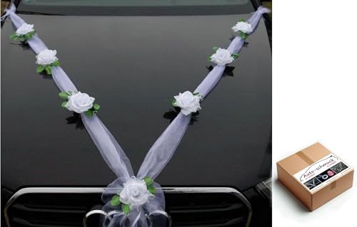 Organza M Auto Schmuck Braut Paar Rose Deko Dekoration Hochzeit Car Auto Wedding Deko Girlande PKW (Reinweiß/Weiß) von Auto-schmuck so einfach so kreativ
