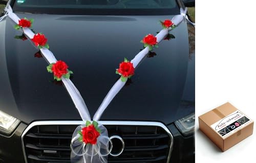 Organza M Auto Schmuck Braut Paar Rose Deko Dekoration Hochzeit Car Auto Wedding Deko Girlande PKW (Rot/WeiÃŸ) von Auto-schmuck so einfach so kreativ