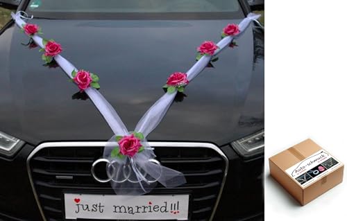 ORGANZA M Auto Schmuck Braut Paar Rose Deko Dekoration Organza M Hochzeit Car Auto Wedding Deko (Violett/Weiß) von Auto-schmuck so einfach so kreativ