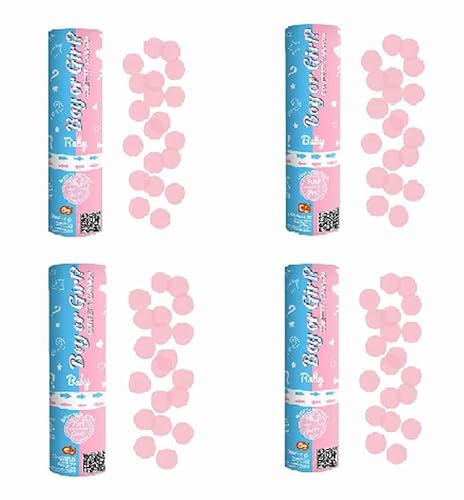 Partykanone Partypopper Streamer Konfetti Bombe Kanone für Hochzeit Geburtstag Party Gastgeschenk Gender Reveal Boy Girl He She Junge Mädchen Babyparty Baby Shower (4 x 15 Girl) von Auto-schmuck so einfach so kreativ