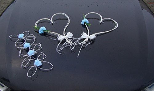 ROMANTISCHE Herzen Autoschmuck Auto Schmuck Braut Paar Rose Deko Dekoration Hochzeit Car Auto Wedding Deko (Blau Set) von Auto-schmuck so einfach so kreativ