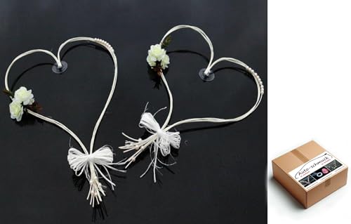 ROMANTISCHE Herzen Autoschmuck Auto Schmuck Braut Paar Rose Deko Dekoration Hochzeit Car Auto Wedding Deko (Ecru) von Auto-schmuck so einfach so kreativ