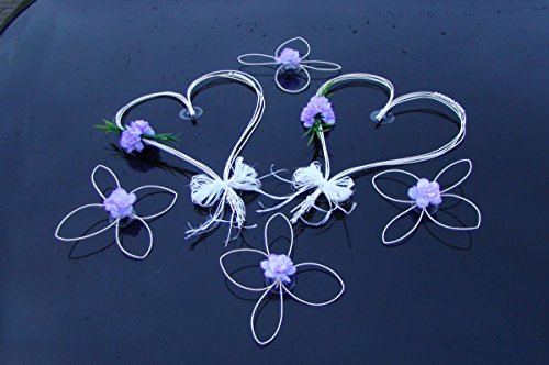 ROMANTISCHE Herzen Autoschmuck Auto Schmuck Braut Paar Rose Deko Dekoration Hochzeit Car Auto Wedding Deko (Lila Set) von Auto-schmuck so einfach so kreativ