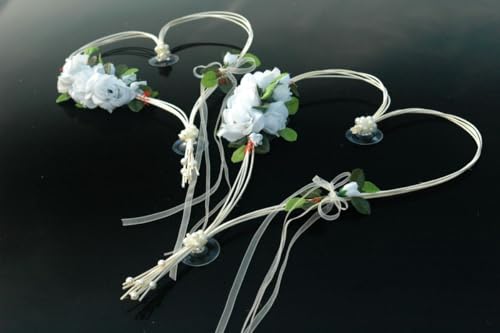 ROMANTISCHE Herzen Autoschmuck Auto Schmuck Braut Paar Rose Deko Dekoration Hochzeit Car Auto Wedding Deko (Reinweiß 3) von Auto-schmuck so einfach so kreativ