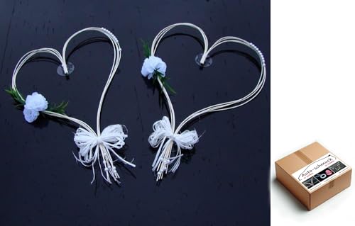 ROMANTISCHE Herzen Autoschmuck Auto Schmuck Braut Paar Rose Deko Dekoration Hochzeit Car Auto Wedding Deko (Weiß) von Auto-schmuck so einfach so kreativ
