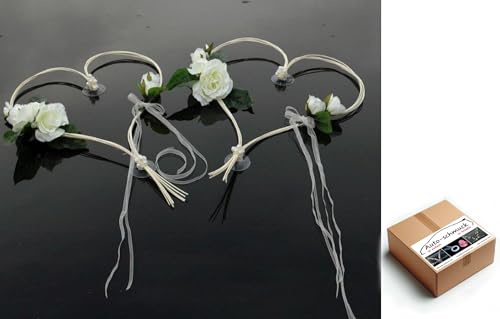 ROMANTISCHE Herzen Autoschmuck Auto Schmuck Braut Paar Rose Deko Dekoration Hochzeit Car Auto Wedding Deko (Weiß 2) von Auto-schmuck so einfach so kreativ