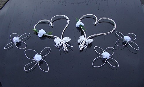 ROMANTISCHE Herzen Autoschmuck Auto Schmuck Braut Paar Rose Deko Dekoration Hochzeit Car Auto Wedding Deko (Weiß Set) von Auto-schmuck so einfach so kreativ