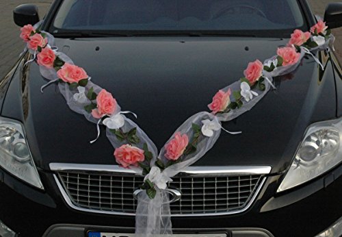 Rosen Girlande Braut Paar Rose Deko Dekoration Autoschmuck Hochzeit Car Auto Wedding ®Auto-schmuck Deko PKW (Rose Orchidee Rosa/Reinweiß) von Auto-schmuck so einfach so kreativ