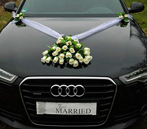 Spitze STRAUß Auto Schmuck Braut Paar Rose Deko Dekoration Autoschmuck Hochzeit Car Auto Wedding Deko PKW (Ecru 4) von Auto-schmuck so einfach so kreativ