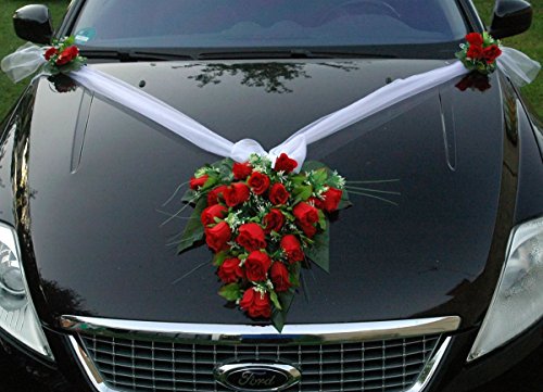 Spitze STRAUß Auto Schmuck Braut Paar Rose Deko Dekoration Autoschmuck Hochzeit Car Auto Wedding Deko PKW (Rot 2) von Auto-schmuck so einfach so kreativ