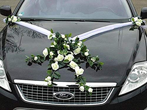 Spitze STRAUß Auto Schmuck Braut Paar Rose Deko Dekoration Autoschmuck Hochzeit Car Auto Wedding Deko PKW (Weiß) von Auto-schmuck so einfach so kreativ