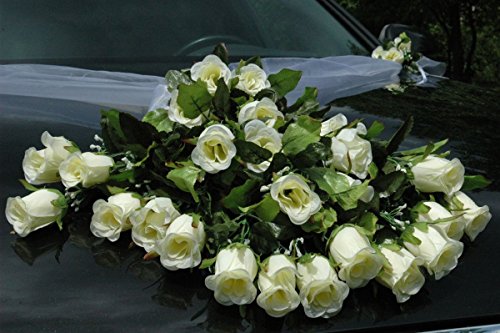 Spitze STRAUß Auto Schmuck Braut Paar Rose Deko Dekoration Autoschmuck Hochzeit Car Auto Wedding Deko PKW (Weiß 4) von Auto-schmuck so einfach so kreativ
