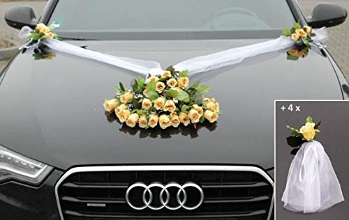 Spitze STRAUß Auto Schmuck Braut Paar Rose Deko Dekoration Hochzeit Car Auto Wedding Deko PKW (Pastel Gelb 4) von Auto-schmuck so einfach so kreativ