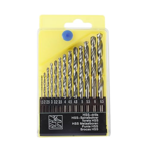 13Pcs HSS Spiralbohrer Set, Metrisch M35 Kobaltstahl Titanbeschichtet Bohrer 1,5 mm 6,5 mm Extrem Hitzebeständig Bohrer mit geradem Schaft für Holz Metall und Kunststoff (Silberfarben) von AutoPrevails