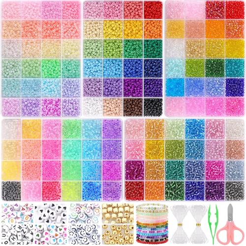 24 Farben 11520 Stück Perlen Set Zum Auffädeln, 6mm Perlen für Armbänder, Perlenset Polymer Clay Beads für DIY Schmuck Halskette Ohrringe Kette Inklusive Schere (24 Farben Perlen Set) von AutoPrevails