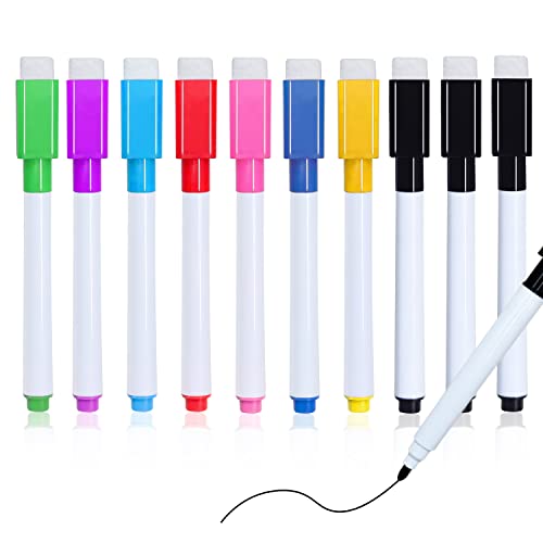 Autoau Whiteboard Marker 10 Stück, Folienstift Abwischbar mit Magnetisch Dry Erase Marker Stifte Schwarz für Whiteboards Memoboard Pinnwand Flipchart Marker(11.3 * 1cm) von Autoau