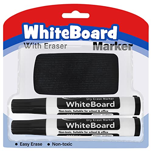 Autoau Whiteboard Marker 2 Stück Folienstift Abwischbar mit Schwamm Schwarz Whiteboard Stifte Set Dry Erase Marker Für Schule Zuhause und Büro von Autoau