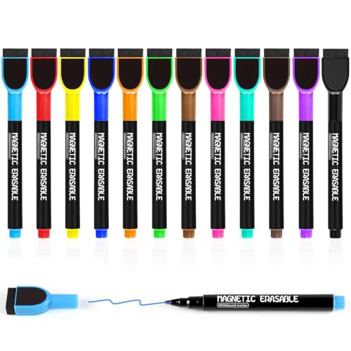Autoau Whiteboard Marker Magnetisch 12 Farben Folienstift Abwischbar Whiteboard Stifte mit Schwamm, Dry Erase Marker mit Feiner Spitze für Schule Büro Zuhause Flipchart Autoau Whiteboard Marker Magnetisch 12 Farben Folienstift Abwischbar Whiteboard Stifte mit Schwamm, Dry Erase Marker mit Feiner Spitze für Schule Büro Zuhause Flipchart von Autoau