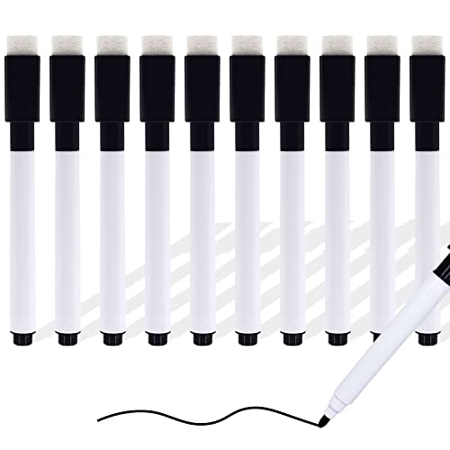 Autoau Whiteboard Stifte, 10 Stück Folienstift Abwischbar Whiteboard Marker Stifte Fineliner Schwarz Dry Erase Marker mit Schwamm für Büro Schule und Zuhause(Non Magnetic) von Autoau