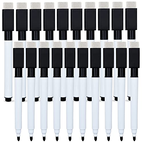 Autoau Whiteboard Stifte 20 Stück, Folienstift Abwischbar Mit Magnetisch Dry Erase Marker, Stift Schwarz für Whiteboards Memoboard Pinnwand Flipchart Marker(11.3 * 1cm) von Autoau