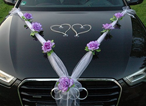 Organza M + Herzen Auto Schmuck Braut Paar Rose Deko Dekoration Autoschmuck Hochzeit Car Auto Wedding Deko Ratan (Lila/Weiß/Weiß) von Auto-schmuck so einfach so kreativ