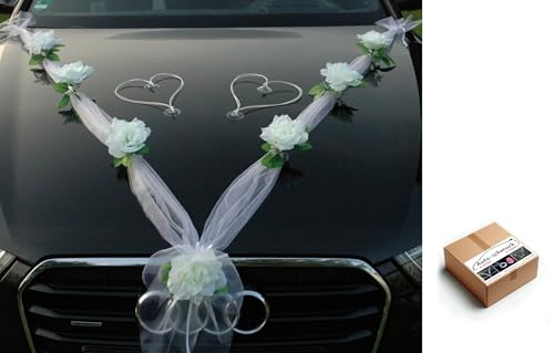 Organza M + Herzen Auto Schmuck Braut Paar Rose Deko Dekoration Autoschmuck Hochzeit Car Auto Wedding Deko Ratan (Weiß/Weiß/Weiß) von Auto-schmuck so einfach so kreativ