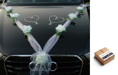 Organza M + Herzen Braut Paar Rose Deko Dekoration Autoschmuck Hochzeit Car Auto Wedding Deko Ratan Girlande ®Auto-schmuck PKW (Weiß/Weiß/Weiß) von Auto-schmuck so einfach so kreativ