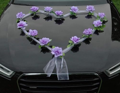 Organza Herz Auto Schmuck Braut Paar Rose Deko Dekoration Autoschmuck Hochzeit Car Auto Wedding Deko Girlande PKW (Lila/Weiß) von Auto-schmuck so einfach so kreativ