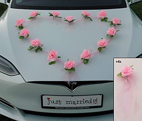 Autoschmuck Organza Herz Auto Schmuck Braut Paar Rose Deko Dekoration Hochzeit Car Auto Wedding Deko Girlande PKW (Rosa/Rosa) von Auto-schmuck so einfach so kreativ