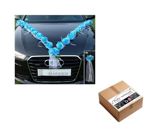 Rosen Girlande Braut Paar Rose Deko Dekoration Autoschmuck Hochzeit Car Auto Wedding ®Auto-schmuck Deko (F Blau/Weiß) von Auto-schmuck so einfach so kreativ