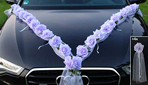 Rosen Girlande Braut Paar Rose Deko Dekoration Autoschmuck Hochzeit Car Auto Wedding ®Auto-schmuck Deko (Lila/Weiß) von Auto-schmuck so einfach so kreativ