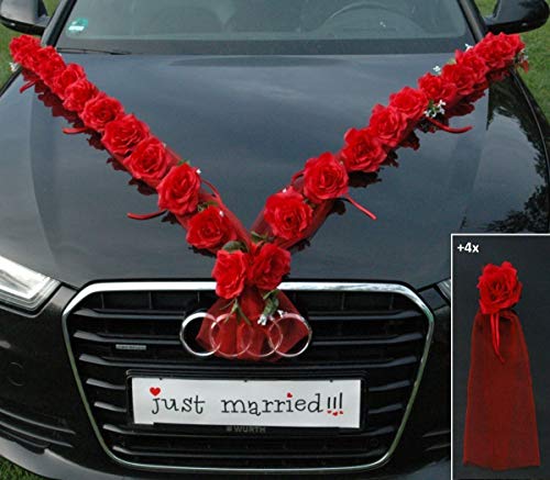 Rosen Girlande Braut Paar Rose Deko Dekoration Autoschmuck Hochzeit Car Auto Wedding ®Auto-schmuck Deko (Rot/Rot) von Auto-schmuck so einfach so kreativ