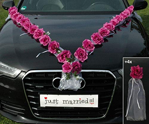 Rosen Girlande Braut Paar Rose Deko Dekoration Autoschmuck Hochzeit Car Auto Wedding ®Auto-schmuck Deko (Violett/Weiß) von Auto-schmuck so einfach so kreativ
