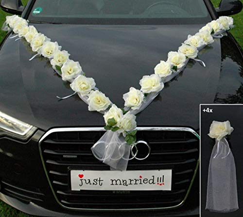 Rosen Girlande Braut Paar Rose Deko Dekoration Autoschmuck Hochzeit Car Auto Wedding ®Auto-schmuck Deko PKW (Ecru/Weiß) von Auto-schmuck so einfach so kreativ