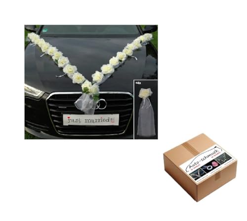 Rosen Girlande Braut Paar Rose Deko Dekoration Autoschmuck Hochzeit Car Auto Wedding ®Auto-schmuck Deko PKW (Ecru/Weiß) von Auto-schmuck so einfach so kreativ